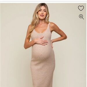 Taupe Ribbed Sleeveless Maternity Midi Dress